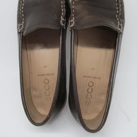 Ecco Womens Brown Leather Moc Toe Flats Loafers Size US 9.5 EUR 40 Extra Width - Picture 8 of 11
